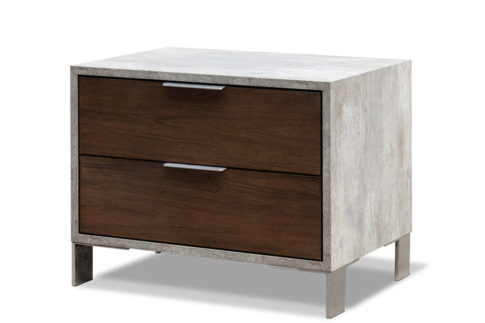Camona Modern Dark Walnut & Faux Concrete Nightstand
