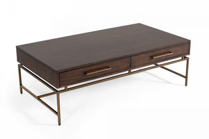 Nerver Modern Acacia & Brass Coffee Table