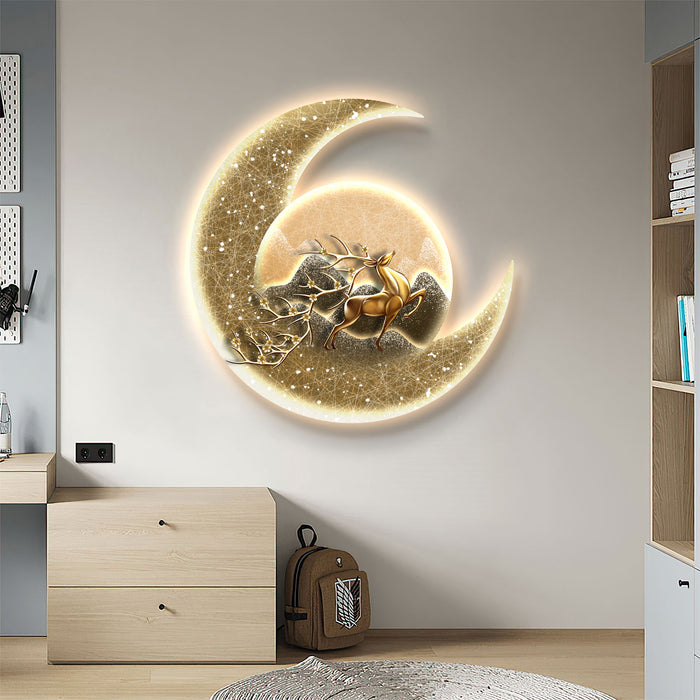 Futuristic Wall Art Golden Planet Travel Elk