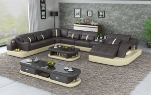 Reversible Corner Leather Sectional with LED Light