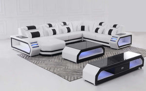 Light Grey & White Eileend Italian Leather Sectional with LED Lights