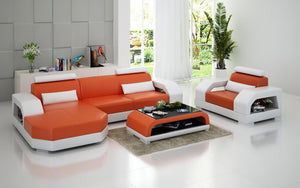 Luxi Mini Modern Leather Sectional with Chaise