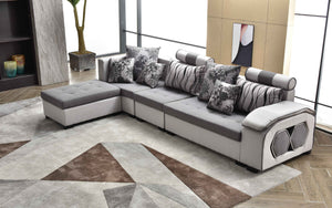 Selena Modular Tufted Sectional StyleB(Grey & Light Grey)