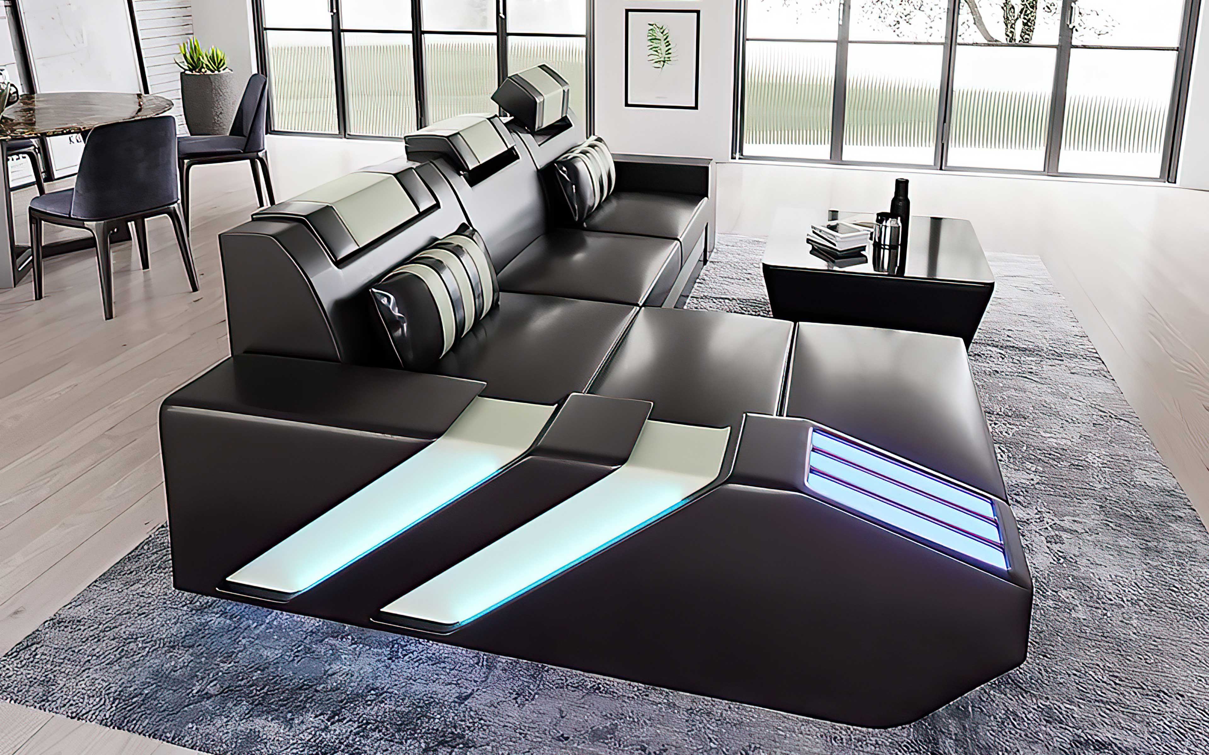 Cosmo Compact LED Sectional - Small Space Party Couch with Mood Lighting