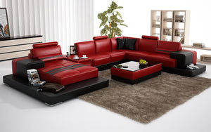 Halsey Modern U-Shape Leather Sectional with Console Table