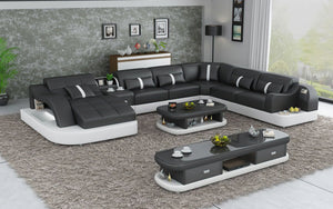 Reversible Corner Leather Sectional with LED Light