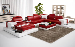 Halsey Modern U-Shape Leather Sectional with Console Table