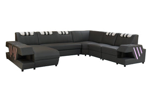 Pluto Modern Leather Sectional with Adjustable Headrest