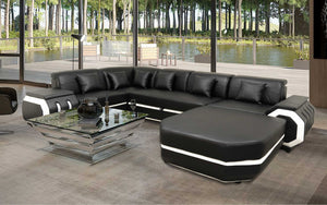 Univo Modern Leather Sectional with LED Lights