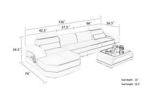 Luxi Small Modern Leather Sectional with Chaise