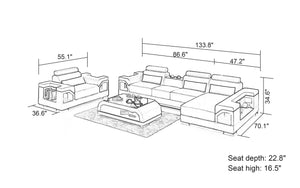 Talos Small Modern Leather Sectional with Armrest Chair