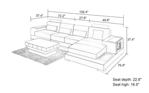 Giana Small Modern Leather Sectional with LED Light