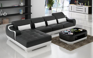 Amir Small Modern Leather Sectional with Tufted Chaise