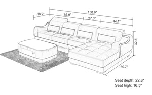 Amir Small Modern Leather Sectional with Tufted Chaise