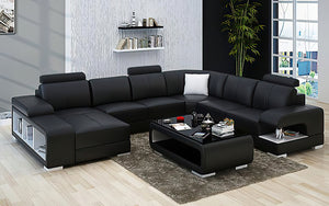 Elza Modern U-Shape Leather Sectional with LED Light