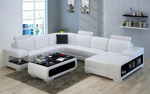 Elza Modern U-Shape Leather Sectional with LED Light