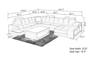 Elza Modern U-Shape Leather Sectional with LED Light