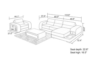 Poris Mini Modern Leather Sectional with Chaise