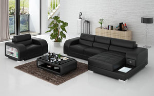 Poris Mini Modern Leather Sectional with Chaise