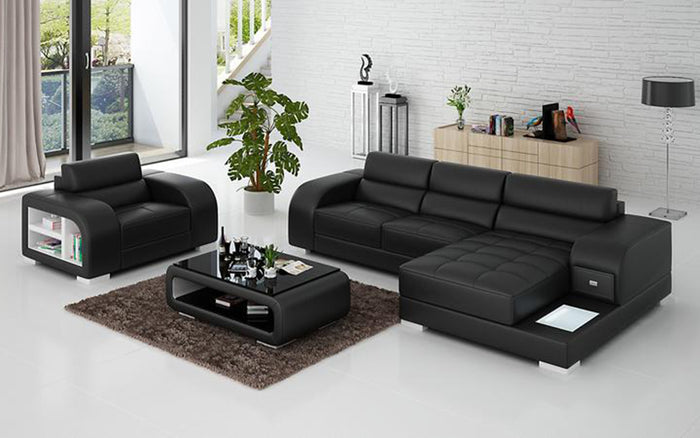 Poris Mini Modern Leather Sectional with Chaise