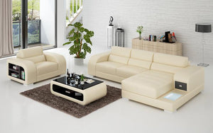 Poris Mini Modern Leather Sectional with Chaise