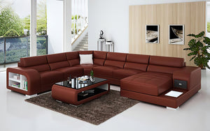 Poris Modern U-Shape Leather Sectional with Led Light