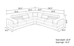 Eleese Modern Leather Sectional with LED Light