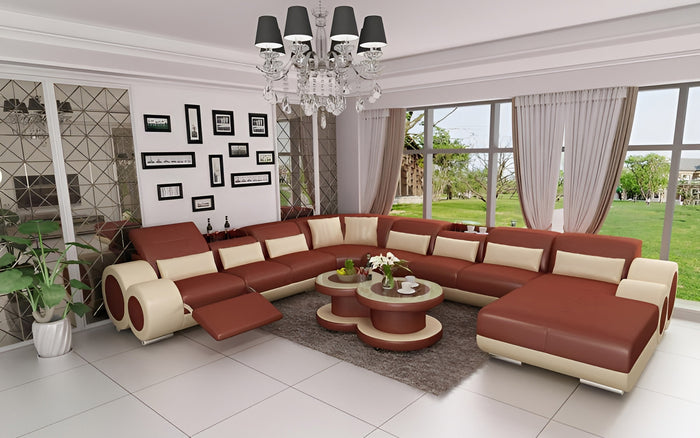 Aetius Modern U-Shape Leather Sectional with Footrest