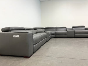 8pc Birt Leather Sectional Sofa With Recliners