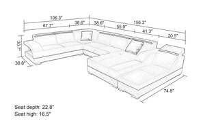 Sadie Modern U-Shape Leather Sectional with Side Chaise