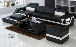 Emerson Small Modern Leather Sectional with Ottoman