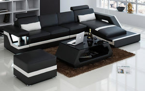 Emerson Small Modern Leather Sectional with Ottoman