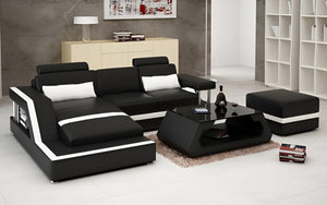 Emerson Mini Modern Leather Sectional with Chaise