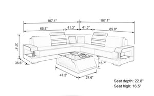 Norba Modern Leather Sectional with LED Light