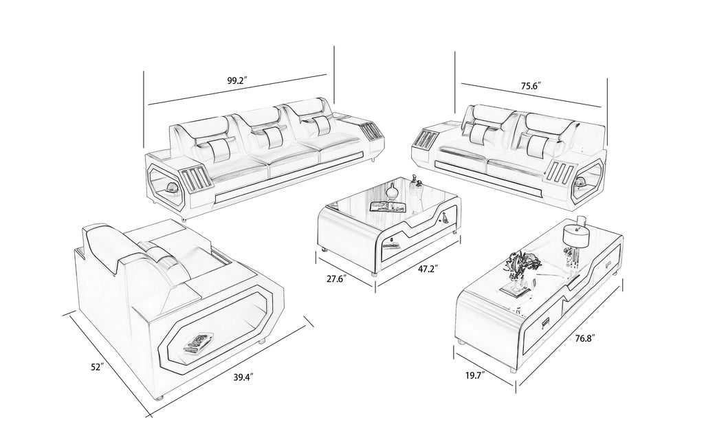 Omont 3-Piece Sofa Set with LED Lights | Modular Living Room Furniture