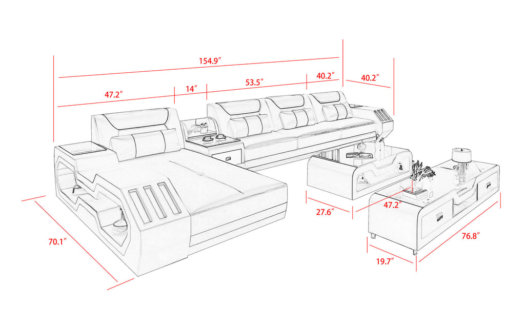 Omont Compact Sectional with LED Lights & Chaise | Small Space Solution