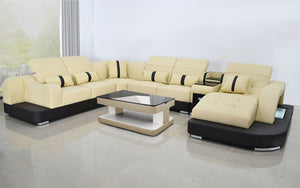 Reversible Corner Leather Sectional with LED Light