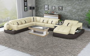 Reversible Corner Leather Sectional with LED Light