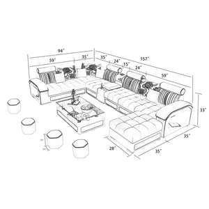 Selena Lapis & Snow Modular Tufted Sectional With Console