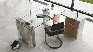 Buvner Modern Glass & Faux Concrete Desk