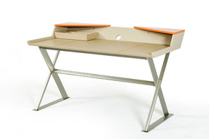 Brasey Modern Beige Leather and Orange Office Desk