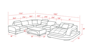 Browns Leather LED Light Sectional with Shape Chaise