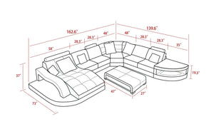 Red & White Navasota Large Leather Sectional with Shape Chaise