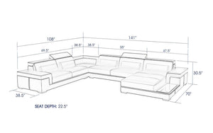 Perrault Leather Sectional with Adjustable Headrest