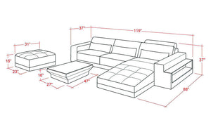 Silian Leather Sectional with Storage & LED Light