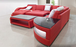 Red & White Navasota Large Leather Sectional with Shape Chaise